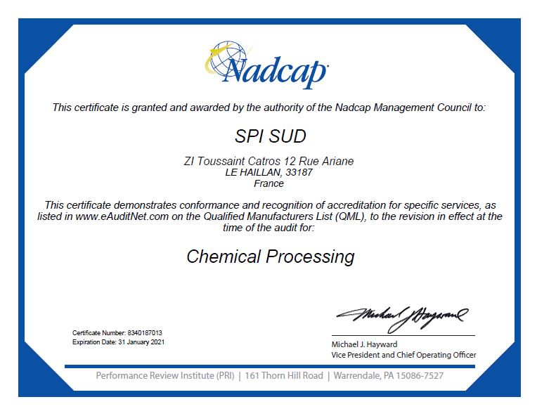 Certificat NADCAP SPI SUD